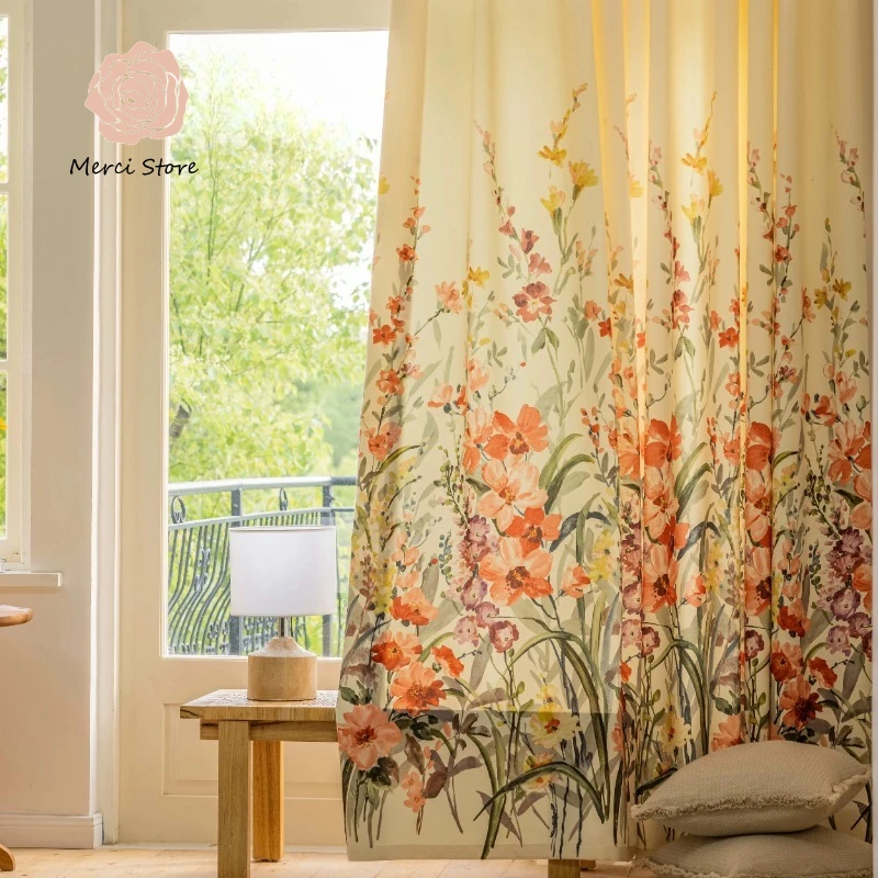 

Pastoral Oil Painting Curtains for Living Room Fresh Peach Flower Blackout Bedroom Balcony Thermal Insulated Custom Size