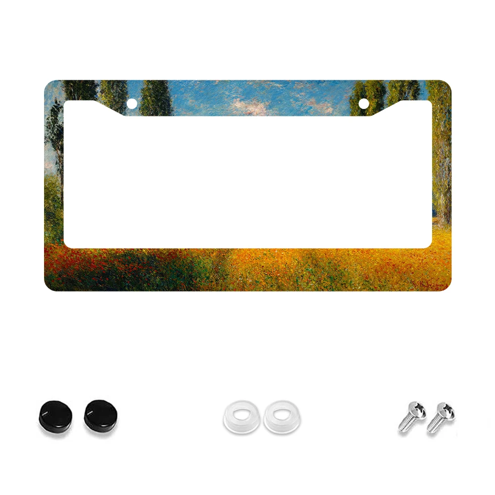 

1pc Vintage Blue and Green Landscape Painting Pattern 2 Hole License Plate Frame Aluminum Material 6x12 Inches with Screw Set C