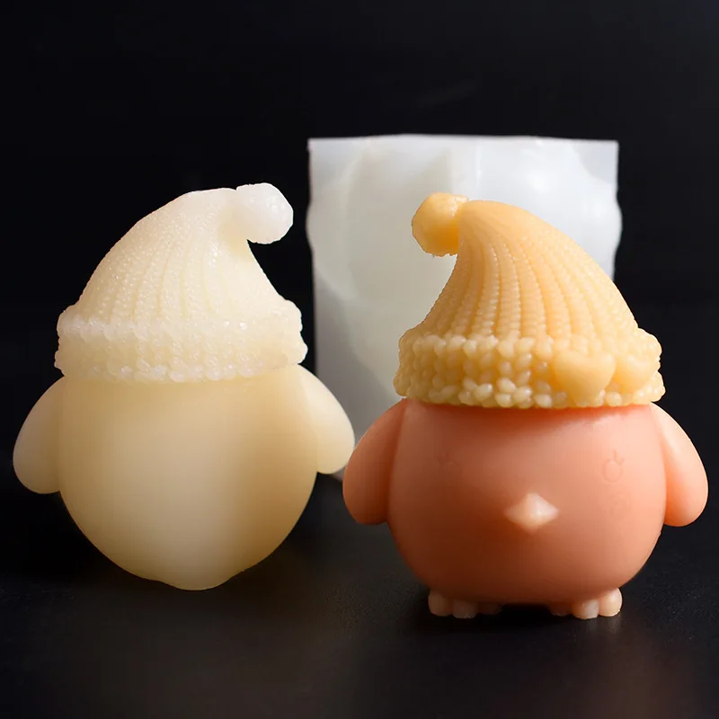 Nuevo molde para decoración del hogar, bonito sombrero de lana de dibujos animados, moldes para velas de pollito, molde de silicona para animales en forma de corazón de yeso DIY