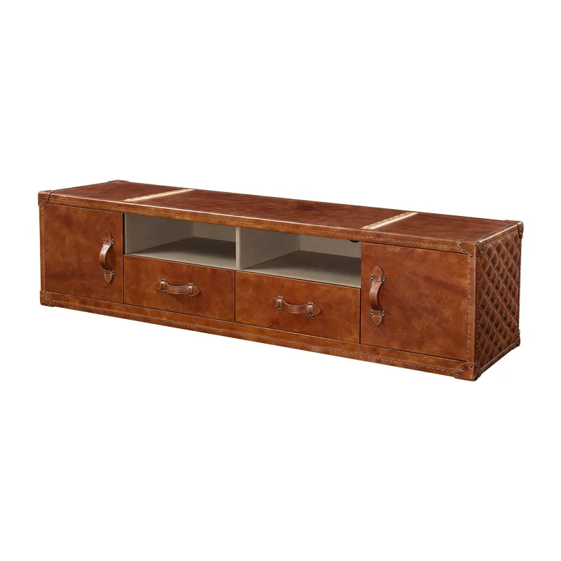 Vintage American TV Cabinet Living Room Brown Sticker Cow Fur Medium Antique Storage Cabinet
