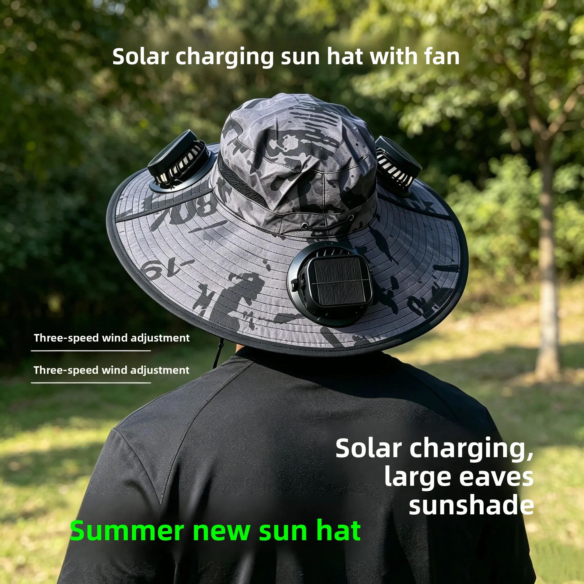 

Steel Wire Big Eaves Sun Hat Cool Hat Men's Outdoor Camping Hiking Solar Rechargeable Fan Bucket Hat