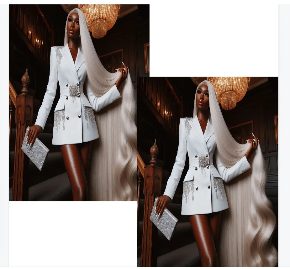 White Women Suit 1 Piece Belted Crystals Long Blazer Prom Dress Formal Office Lady Jacket Cotton Wedding Guest Coat Customized