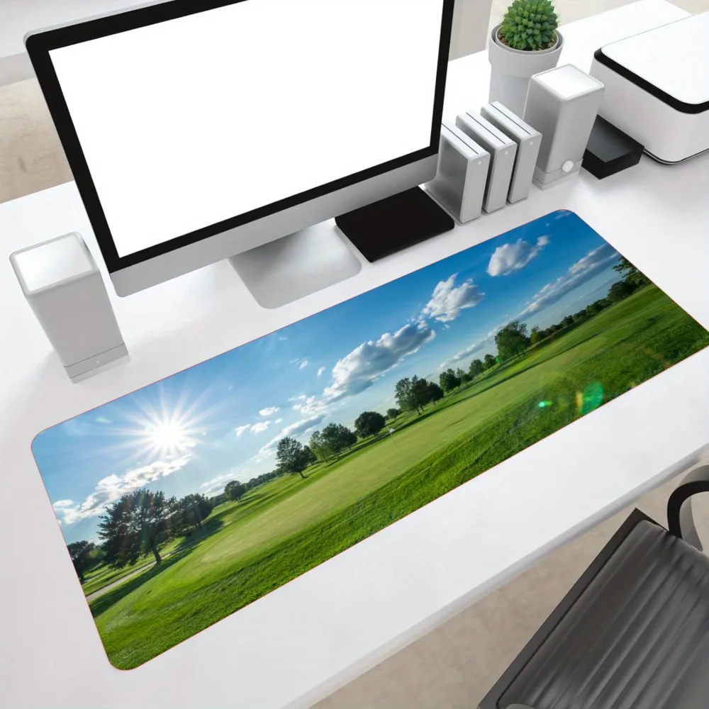 Desk Mat, Desk Additions,Large Desktop Mouse Pad with Golf Course Landscape Design - Dual Use for Office And Gaming, Enhances