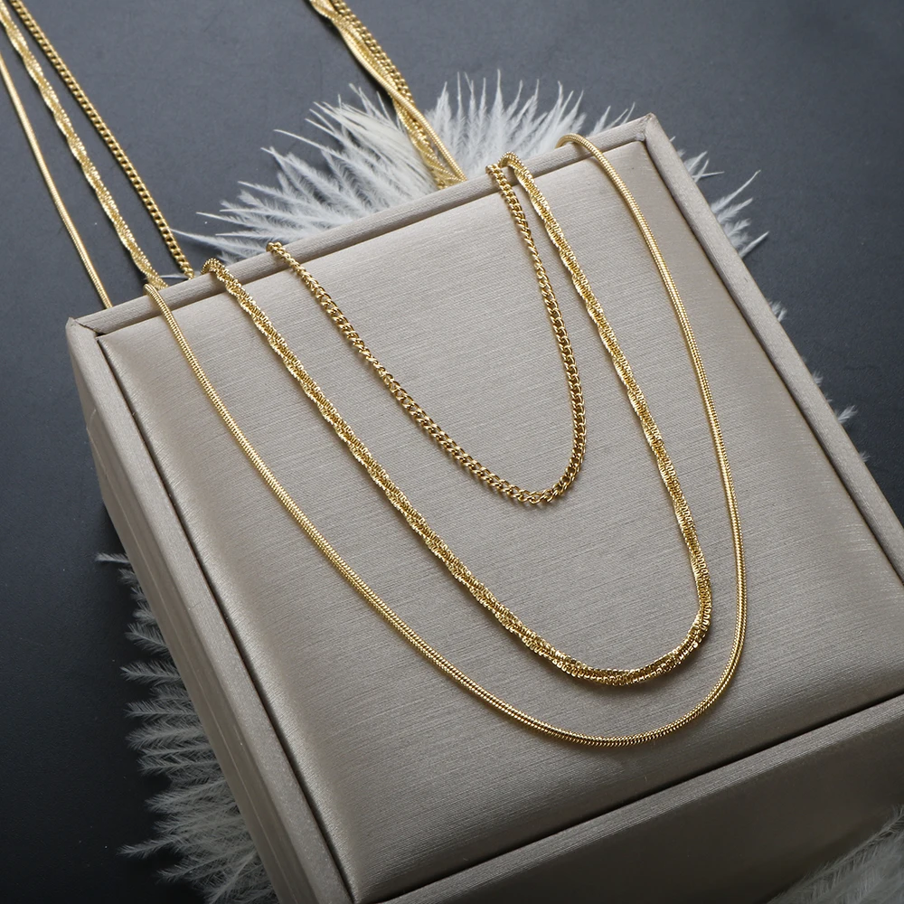 New Fashion Senior Women Chains Three Layered Stainless Steel Sweater Necklaces Contracted Trendy  Elegant Jewelry
