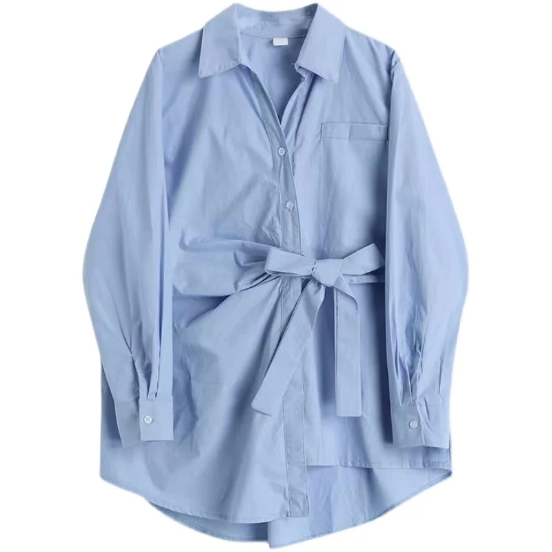 Saia Longa A-Line de Cor Pura com Cintura Alta e Laço, Camada Base Plissada para Mulheres, Primavera 2023