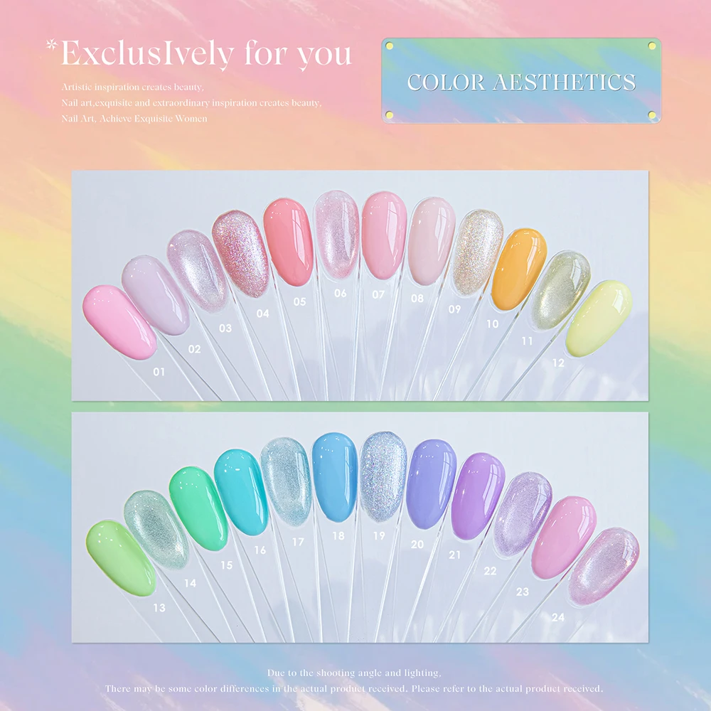 Vendeeni 24 Colors Gel Nail Polish Mixed Set Macaron Color Glitter Sequins Gel Varnish Magnetic Cat Eye Gel Lacquer With Display
