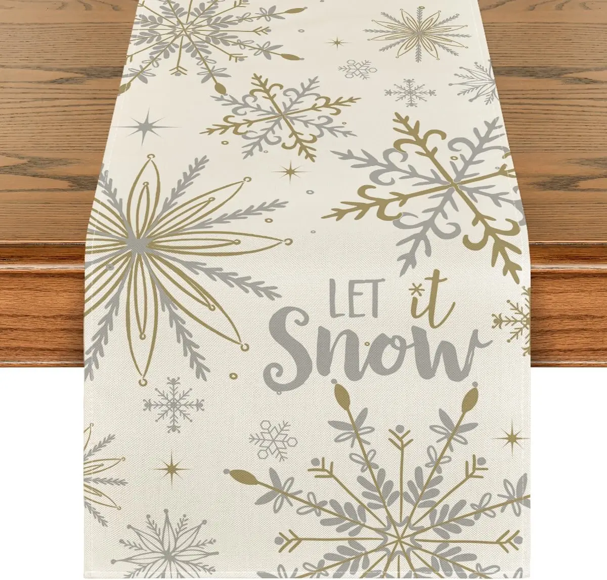 Christmas Snowflake Let It Snow Linen Table Runner Dresser Scarf Winter Holiday Kitchen Dining Table Runner Navidad Decorations