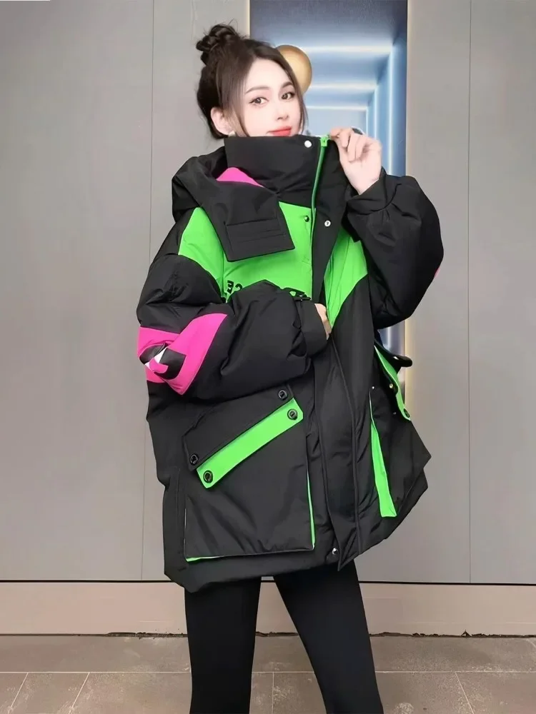 Inverno para baixo casaco com capuz pato para baixo jaqueta quente roupas femininas tendência streetwear design à prova de vento puffer jaquetas curtas topos neve