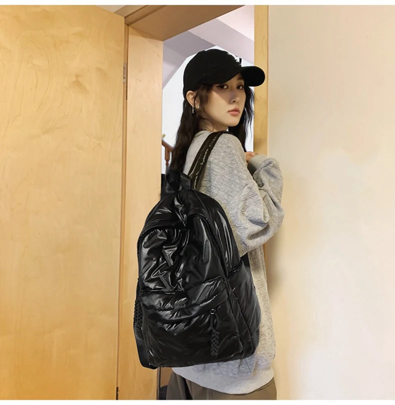 Fashionable Women Backpack Daily Simple Two Shoulder Bag Glossy Lightweight Adjustable Shoulder Strap Backpacks