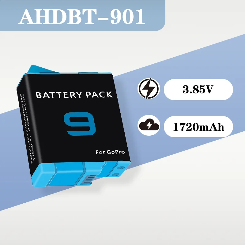 High - Performance 1720mAh Battery for GoPro Hero9/10/11 - Fully Decoded, No Pop - Up, 3.85V - Extended Recording Time