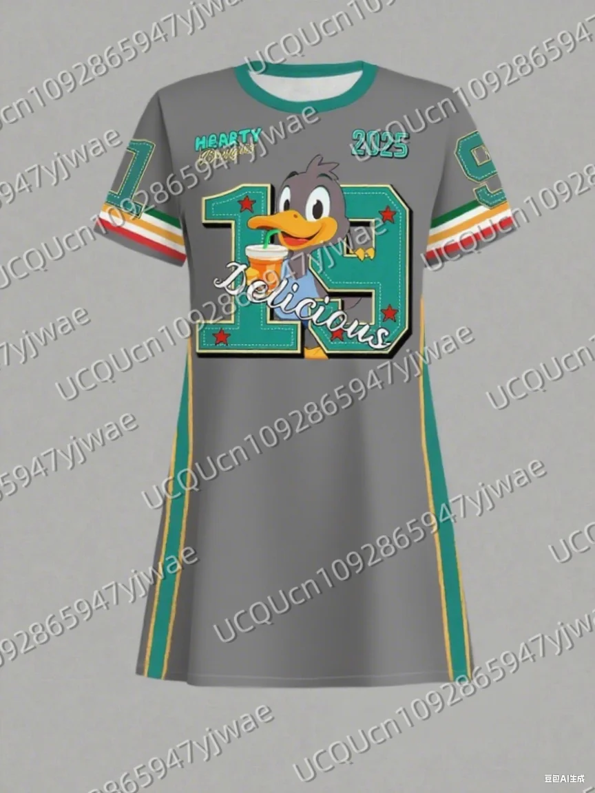 Letnia damska sukienka T-Shirt Plus Size Casual Cartoon Duck Printed O-Neck Lady Short Sleeve Pullover Dresses Women Clothing