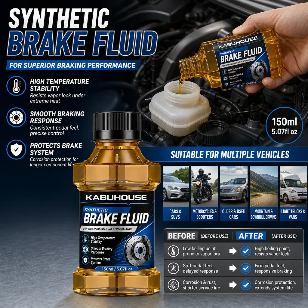 KABUHOUSE Brake Fluid 150ml, High Boiling Anti-Vapor Lock, Rust Inhibitor for Brake System, Fits Car Motorcycle Truck