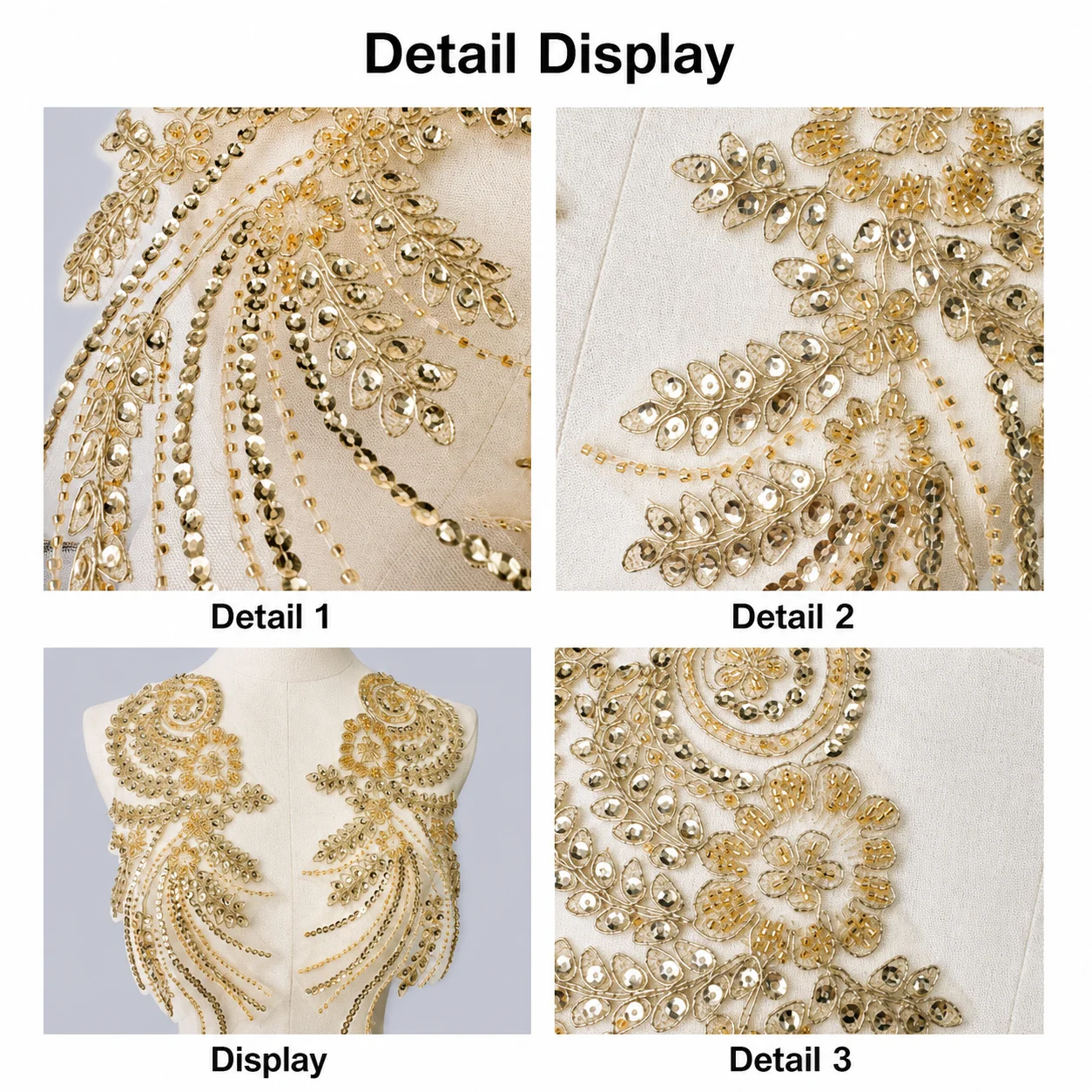Sequin Beaded Patches Beaded Rhinestone Embroidery Patches Vintage Dress Decoration Tulle Floral Applique Patches For Stage