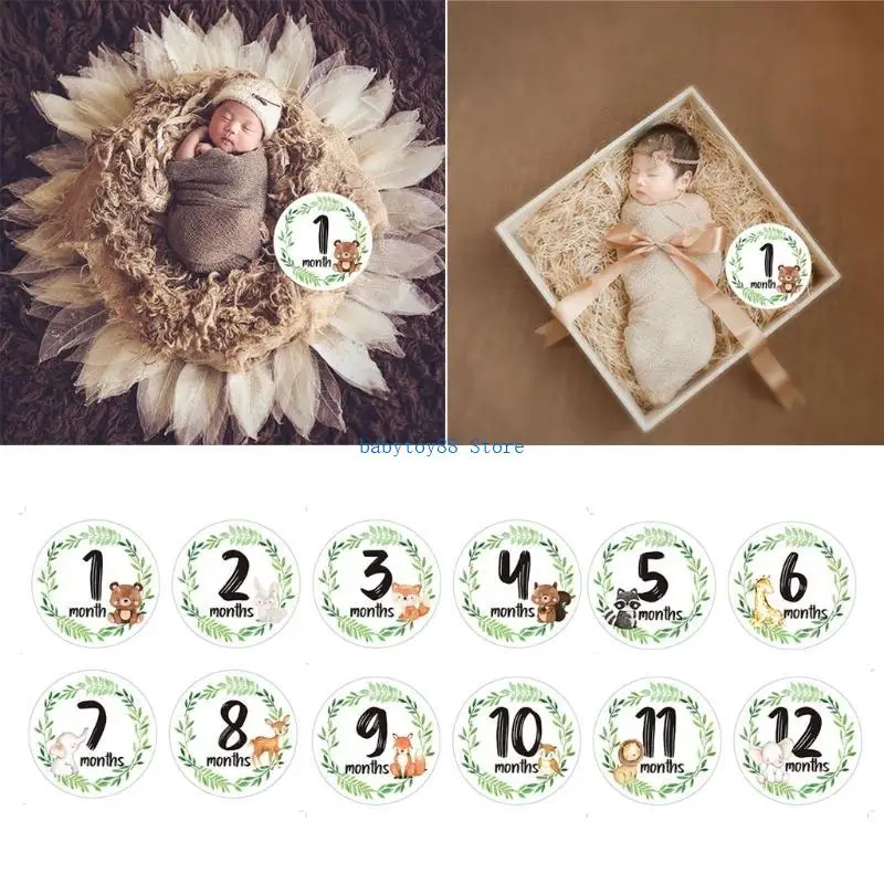 Y4UD ملصقات مطبوعة بالورود للأطفال ملصقات تسجيل شهرية للتصوير الفوتوغرافي بطاقات تذكارية عدد ملحقات دعائم الصور