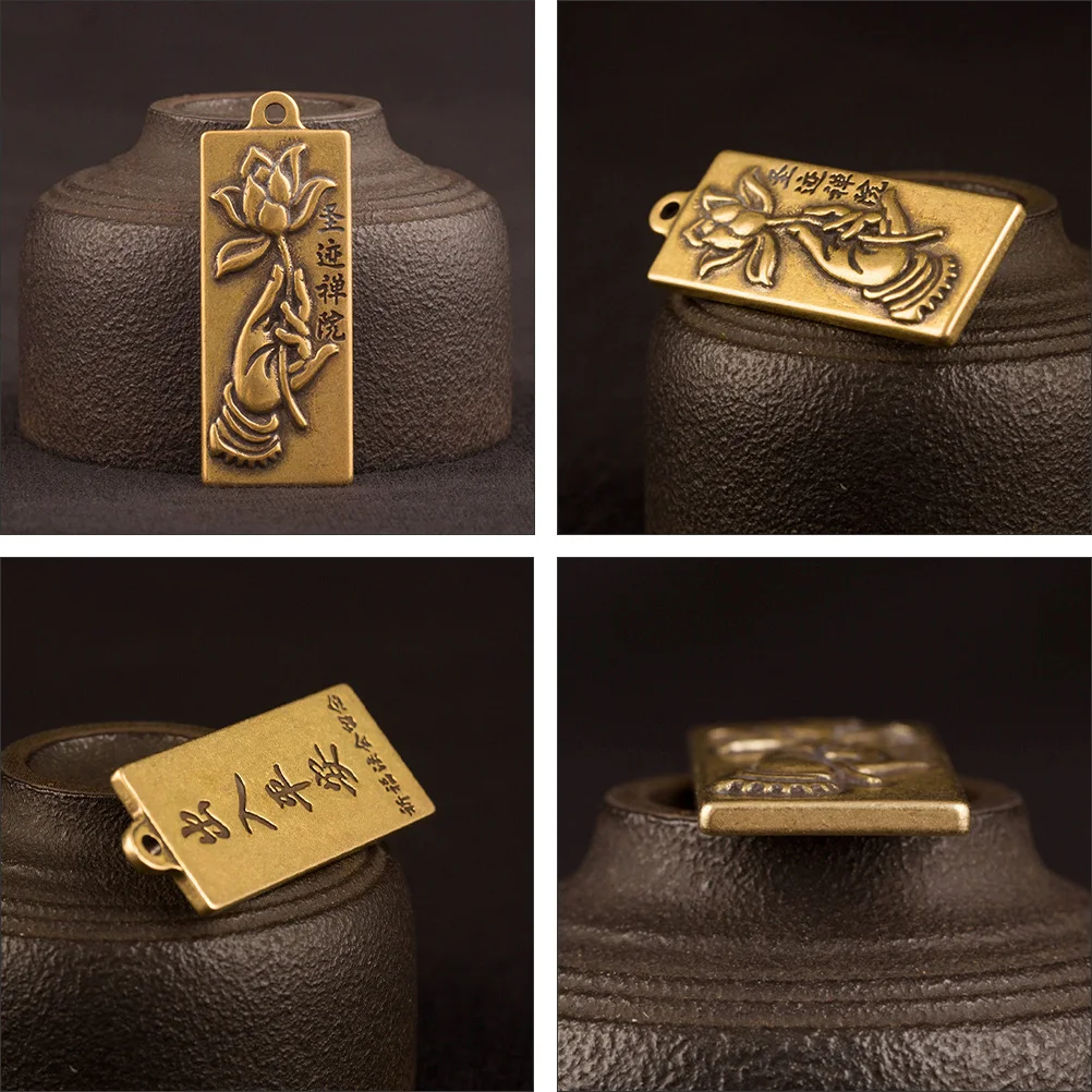 3Pcs Brass Car Keychain Pendant Hanging Ornament Key Holder Decor Buddha Hand Lotus Key Accessory