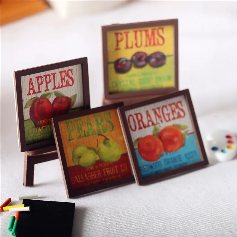 

1:12 Miniature Fruit Oil Painting Mural Simple DIY Wood Painting Easel Dollhouse Micro Mini Scale Scene Home Decor Decoration