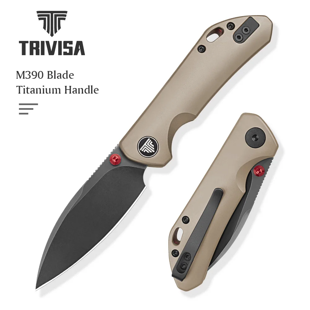 TRIVISA High-quality Folding Pocket Knife M390 Blade Titanium Handle Hiking Camping Utility Kitchen Outdoor EDC ToolsCollection