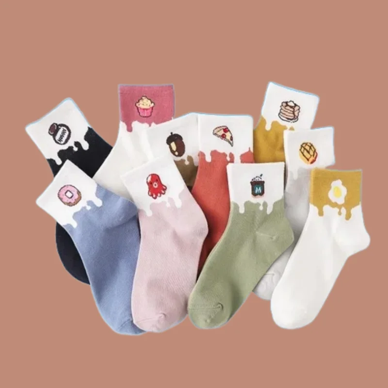 10 Pairs 2024 Women's Socks Autumn and Winter New Milk Series Socks Women's Japanese Cute Ins Girl Cartoon Cotton Middle Socks