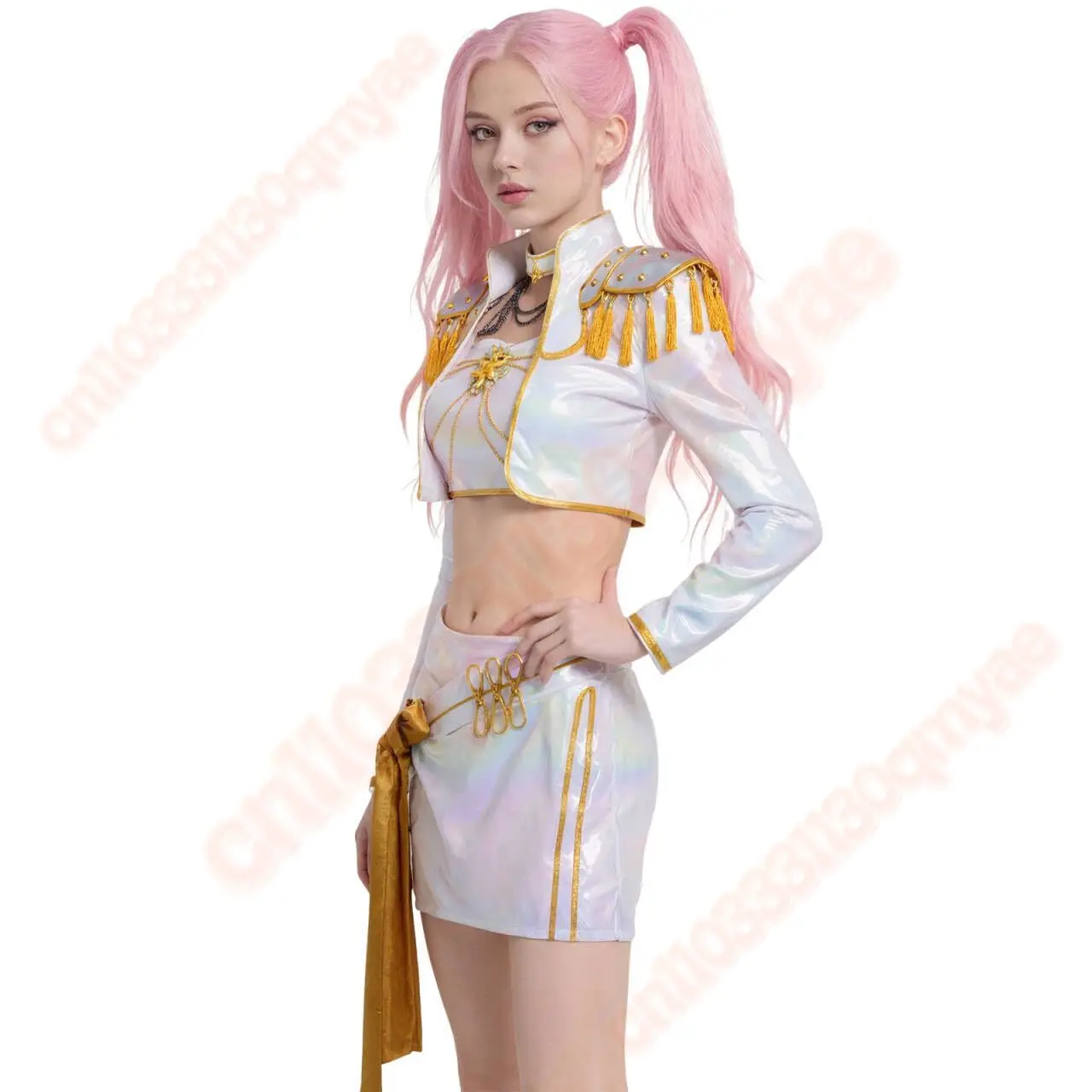 شيطان الصيادين الذهبي زي تأثيري البوب رومي زوي ميرا الذهبي زي الباروكات للنساء الزي الأبيض مجموعة هالوين الاطفال K POP مجموعة