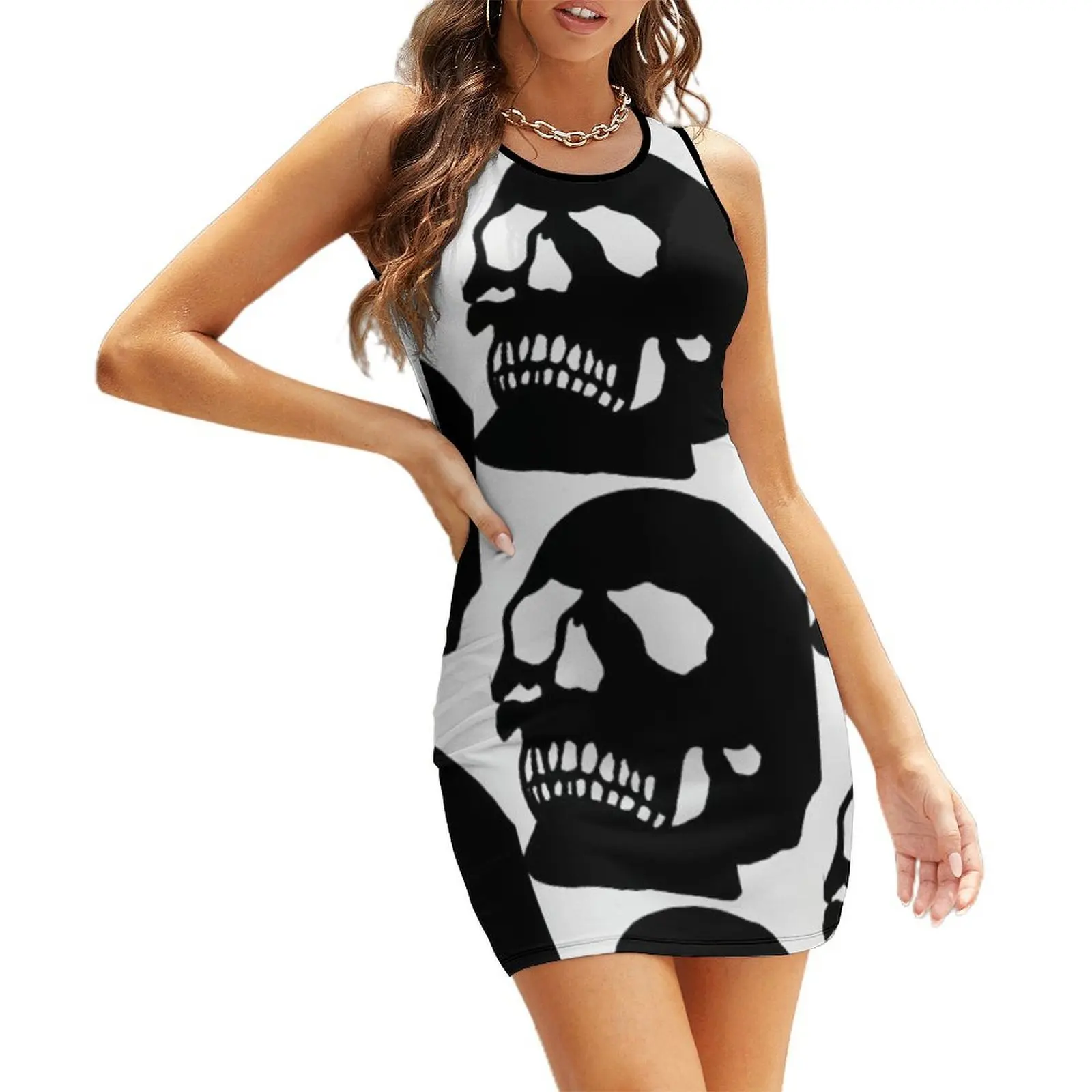 

Black and White Skull Sleeveless Sundress women dresses dress women elegant luxury summer dress woman 2025 trendy