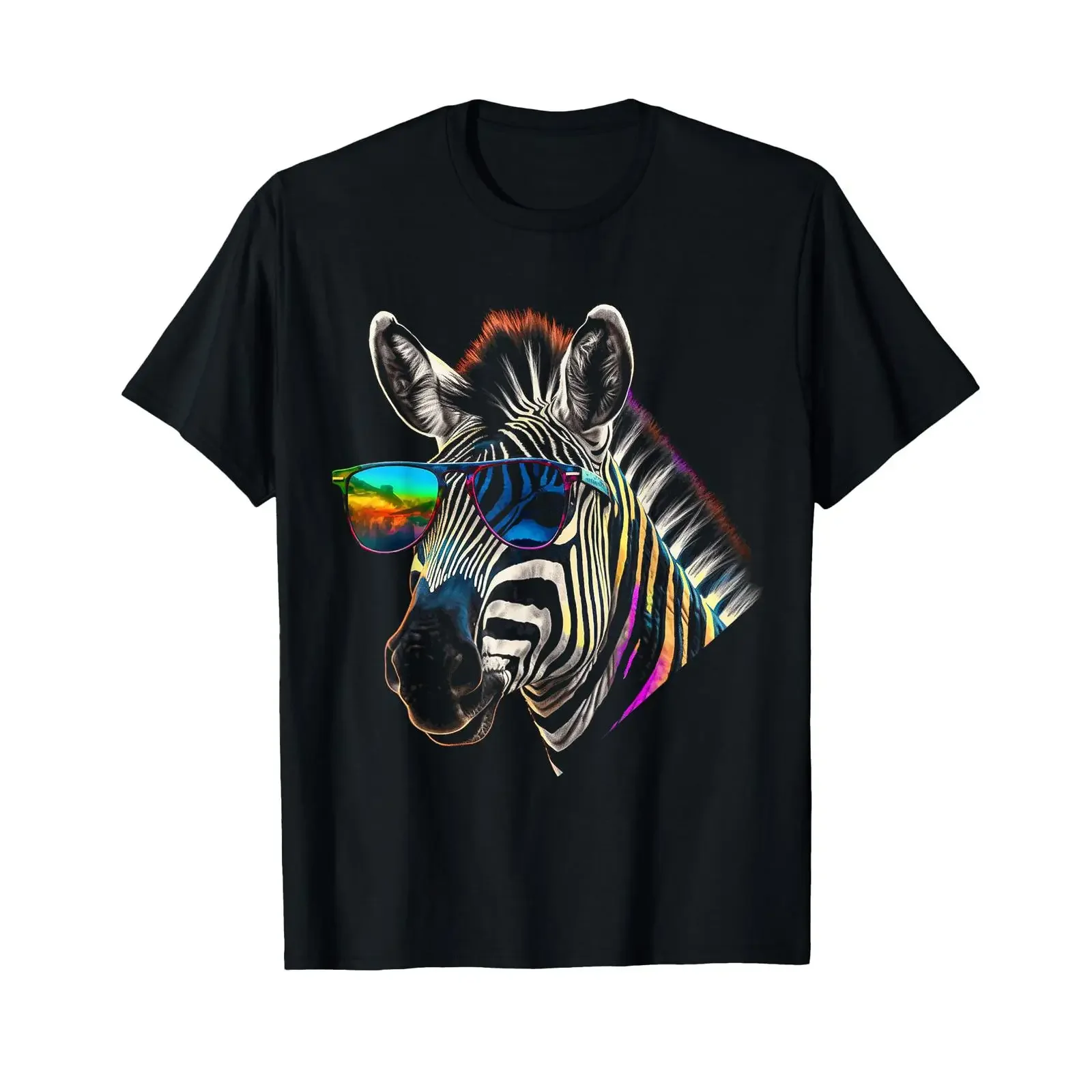Zebra-Sonnenbrillen-Motiv, bunte Tier-T-Shirts, Vintage-Look, gewaschen, modisch, atmungsaktiv, stilvoll, dehnbar, bequem, unisex.