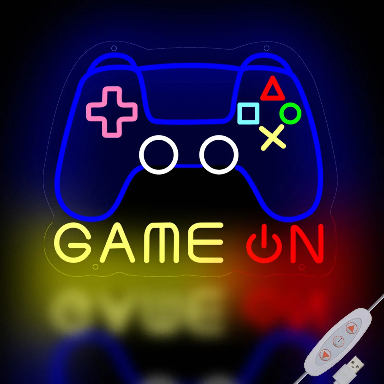 GAME ON Controller Neon Sign - Retro Gaming LED Wall Light for Man Cave, Streamer Room, USB Multicolor Lighting Gift