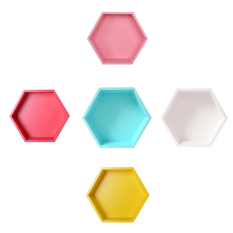 Nordic Style Nursery Kids Room Decoration Shelf Wooden Hexagon Shelves For Baby Child Bedroom Decoration