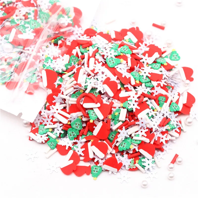 50g Mixed Xmas Snowfake Slices Slime Christmas Polymer Clay Sprinkles Crafts Soft Clay Nail DIY Crystal Mud Filler Accessorie