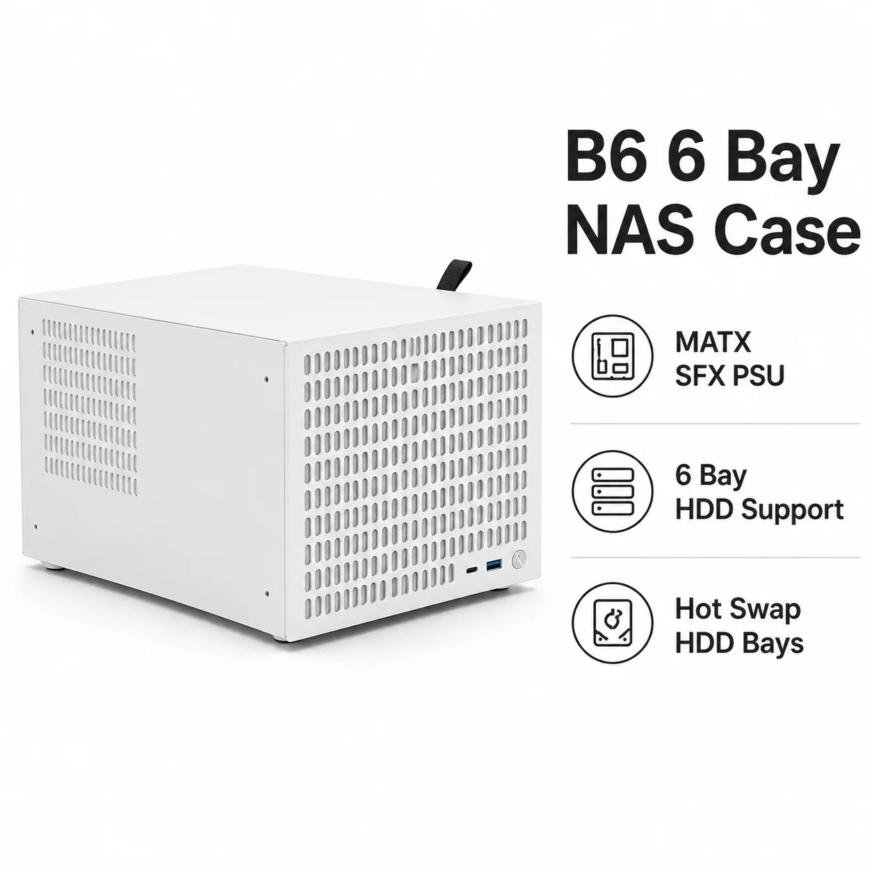 6 Bay NAS Case MATX Server Chassis Hot Swap HDD Case SFX PSU Home Server Storage Case
