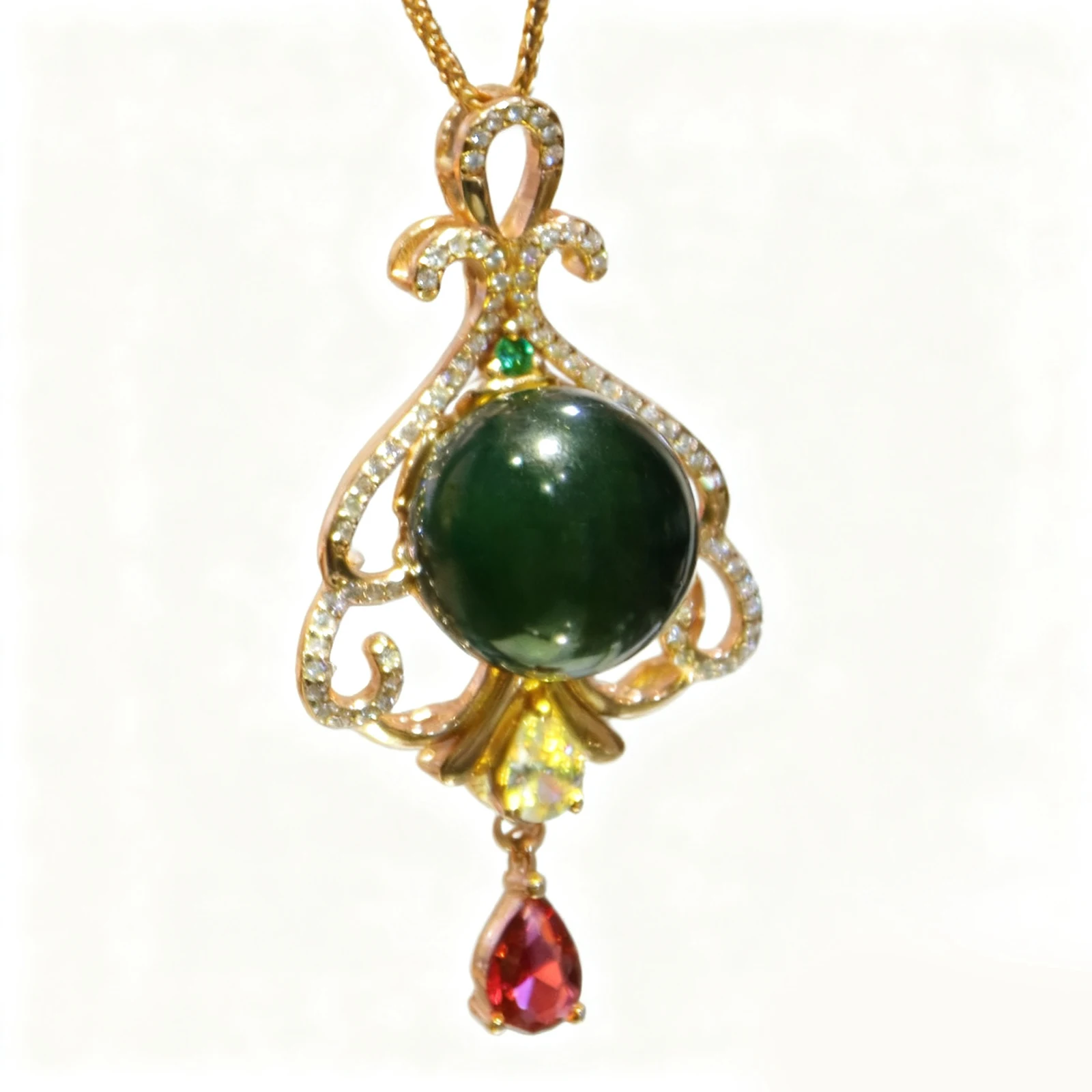 Natural Mexican Blue Amber Pendant 14mm Round Bead Sterling Silver Floral Scroll Openwork Jewelry Gift for Women