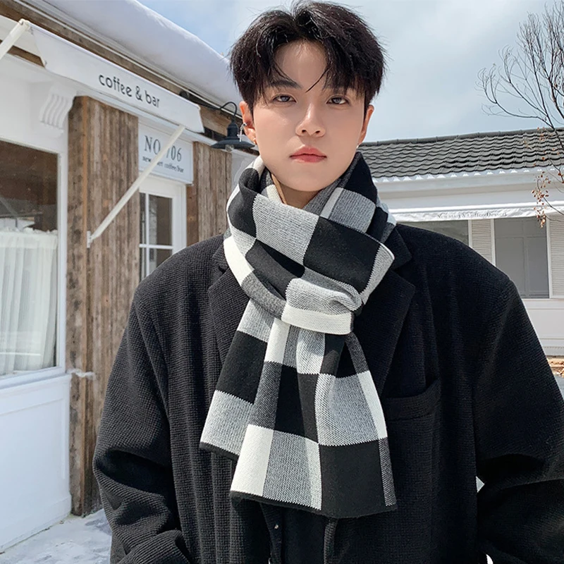 

Зимний двусторонний шарф-шаль, модный мужской шарф в клетку для согревания шеи〔CC55〕