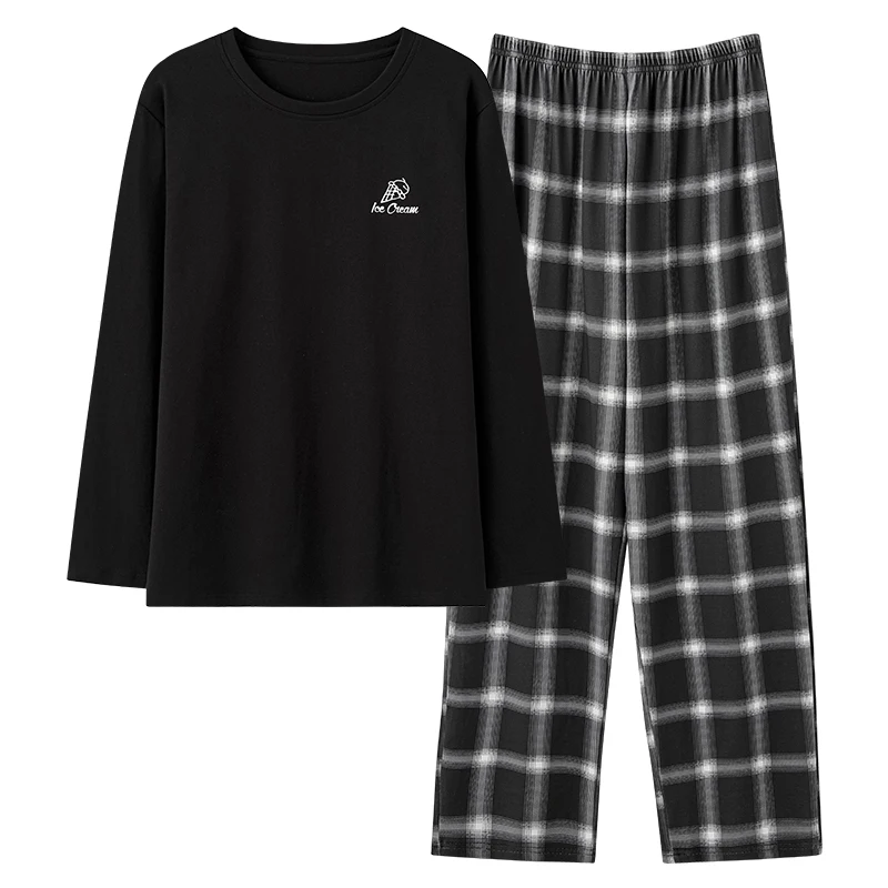 Pyjama Modal doux pour hommes, ensemble haut à manches longues + pantalon Long, vêtements de nuit, costumes à carreaux, vêtements de maison, mode printemps