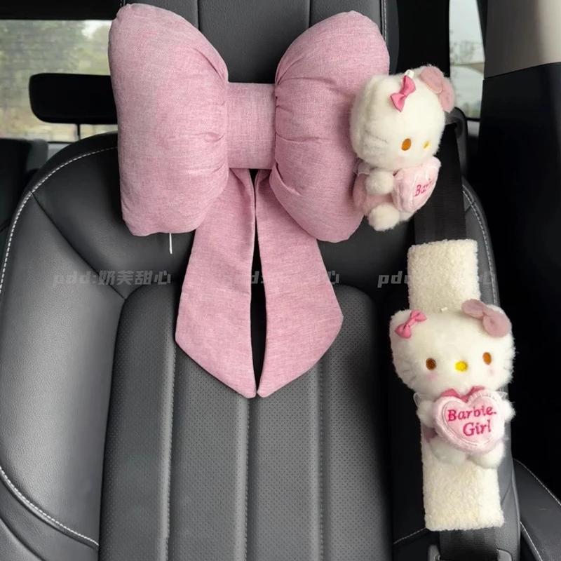 Sanrio Car Mounted Headrests Kawaii Hello Kitty Cute Cartoon Pillow Pregnant Office Cushion Back Warm Pillow Decorate Girls