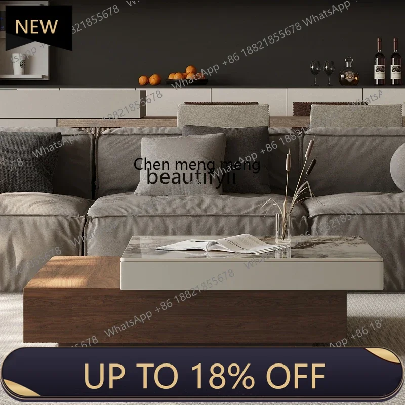 

P178 Italian Minimalist Coffee Table Stone Plate Square Rotating Living Room Home Small Apartment Storage Designer Modern Simpl