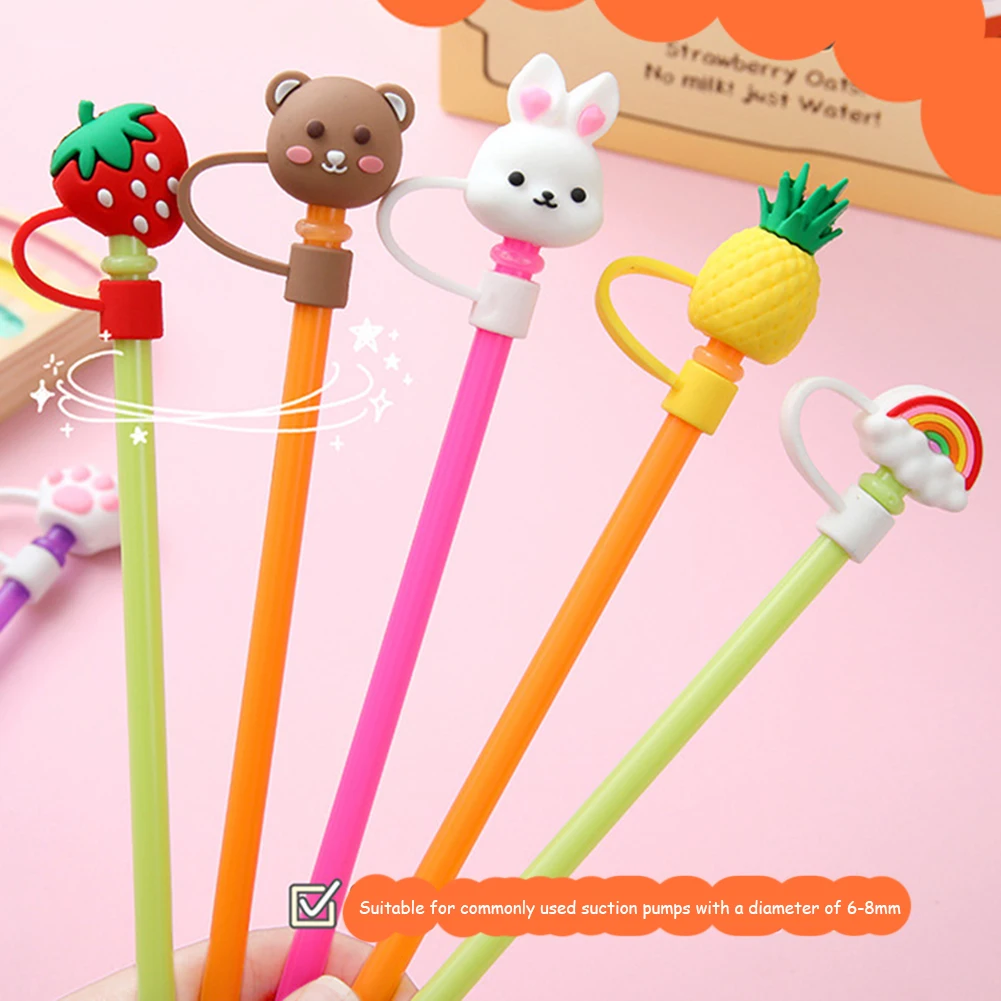 Cute Cartoon Straw Silicone Tips Drinking Dust Cap Reusable Splash Proof Plugs Cover Party Straw Decoration Dust Cover