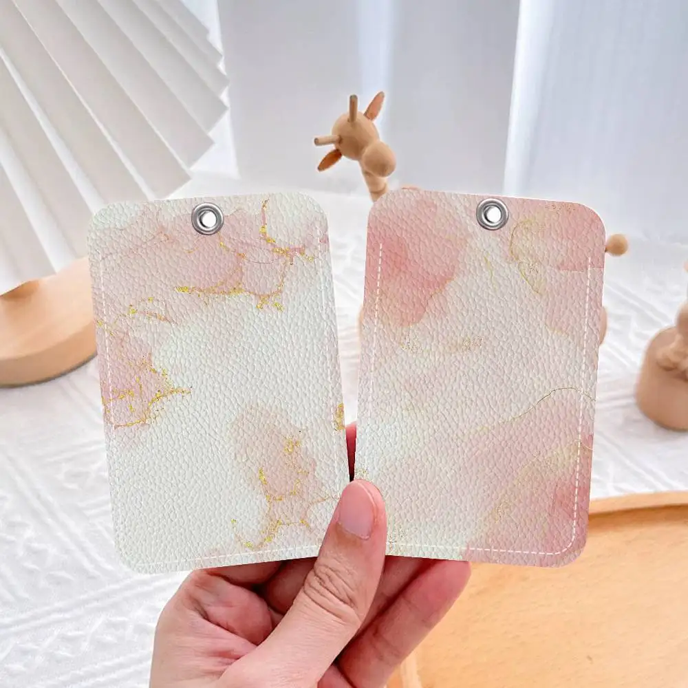 

White Pink Gold Marble Badge Holder Keychain For Bank Business Work Card Holder Student Card Protective Case Bus Card