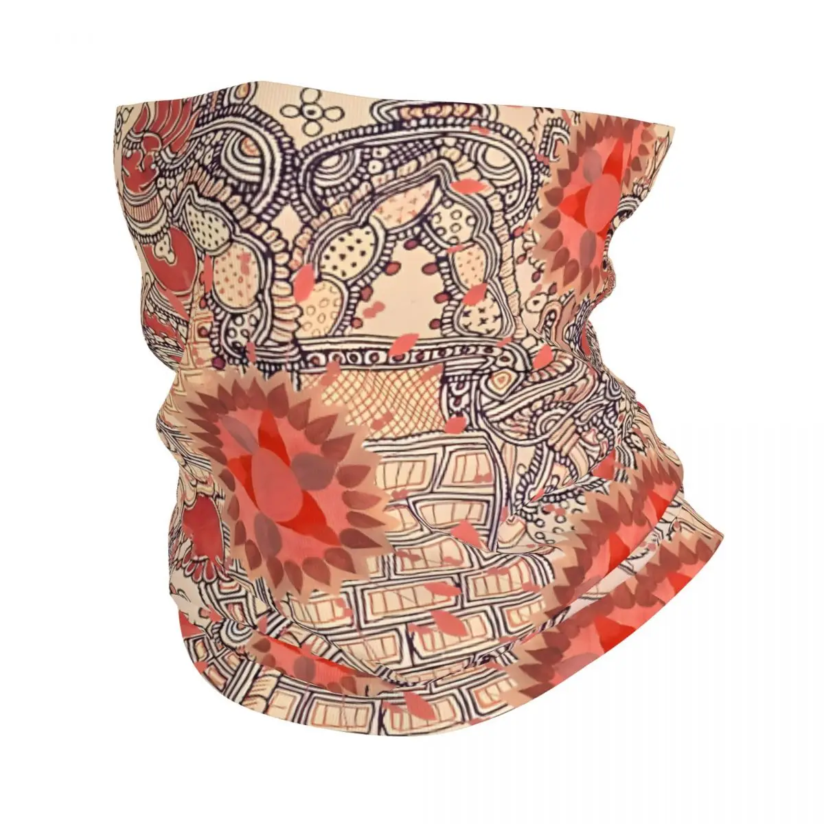 Hanumaan And Demon Kalamkari Thin Wrap Scarf Bandana Neck Gaiter Face Cover Headband