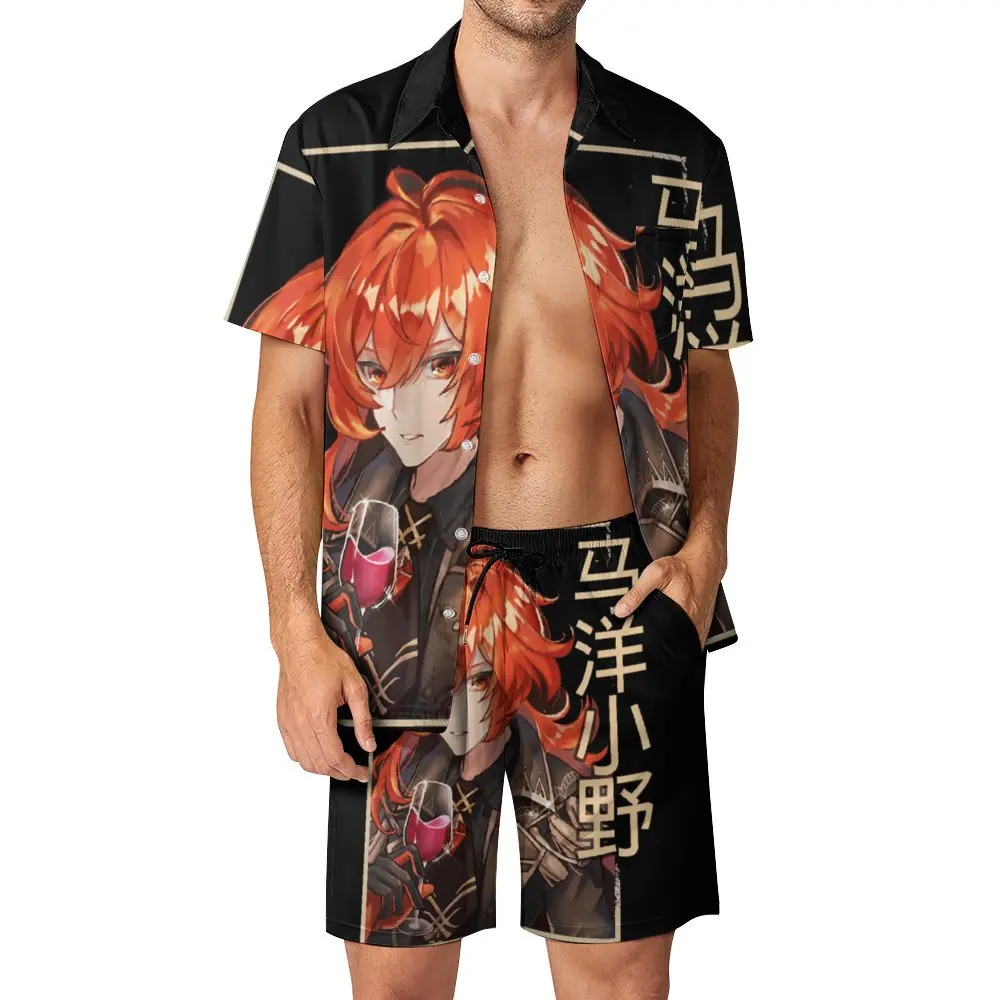 Diluc Kfc Genshin Impact Diluc Ragnvindr Chibi Men's Beach Suit Graphic Cool 2 Pieces Coordinates  top Quality  Beach USA Size