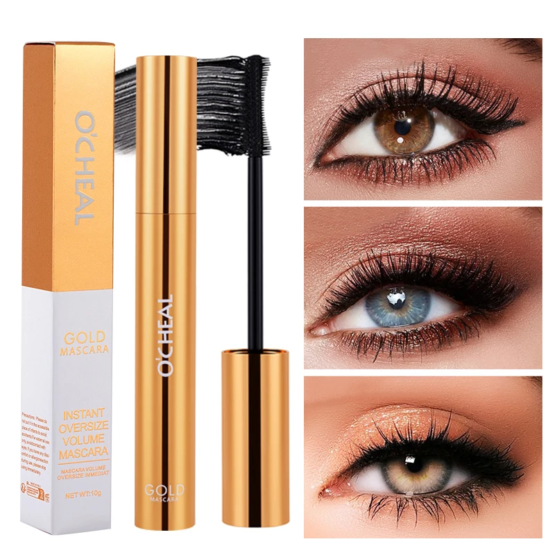 Máscara de Pestañas O'CHEAL Dorada, Máscara Negra 3D de Seda, Engrosa, Riza, Alarga las Pestañas, Secado Rápido, No se Corre Fácilmente, Larga Duración, Resistente al Agua