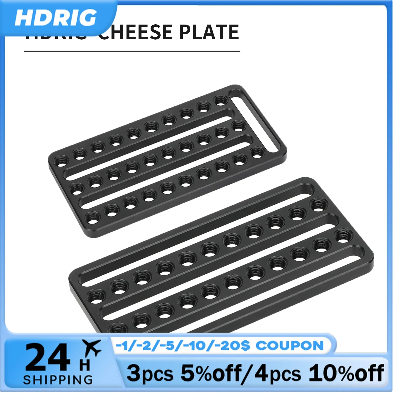 HDRIG Cheese Plate With 1/4" Threads Holes for Railblocks,Dovetails,Shoulder Rig For DSLR Camera Cage Rig Expansion Mounting