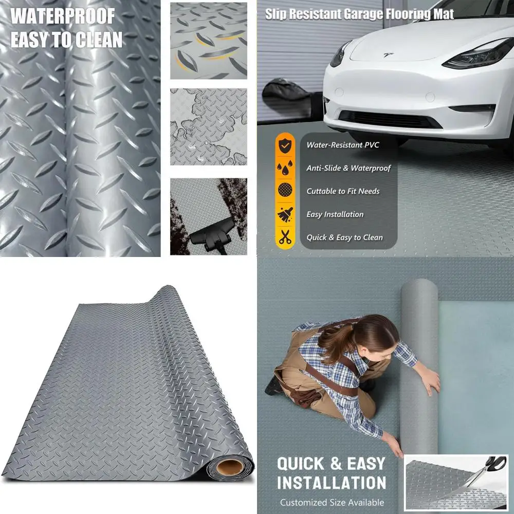 

Толстый ПВХ-коврик для пола гаража - прочный водонепроницаемый противоскользящий защитный коврик для автомобилей, прицепов, внедорожников, подвалов, спортзалов (серый) 1 фут x 59 футов