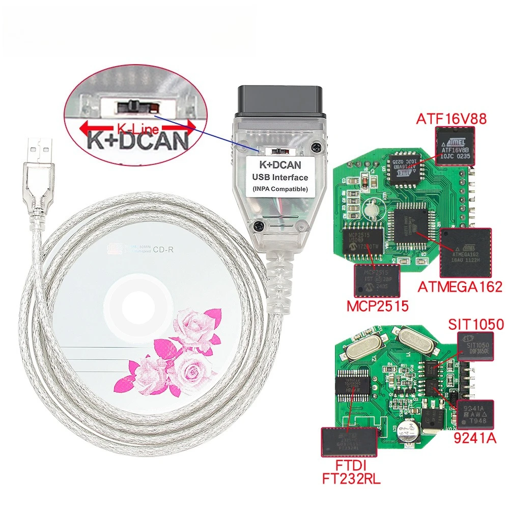 

For BMW K DCAN K+CAN FT232RL Chip For BMW OBD2 Auto Car Diagnostic Tools OBD 2 Scanner Switch USB Interface Cable K + DCAN