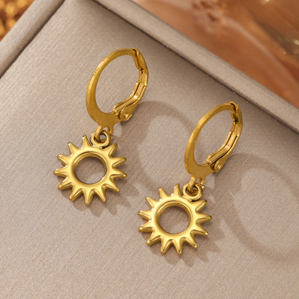 Starfish Stainless Steel Earrings for Women Ocean Beach Shell Sun Hoop Earrings Summer Sea Holiday Jewelry for Couple Lover Gift