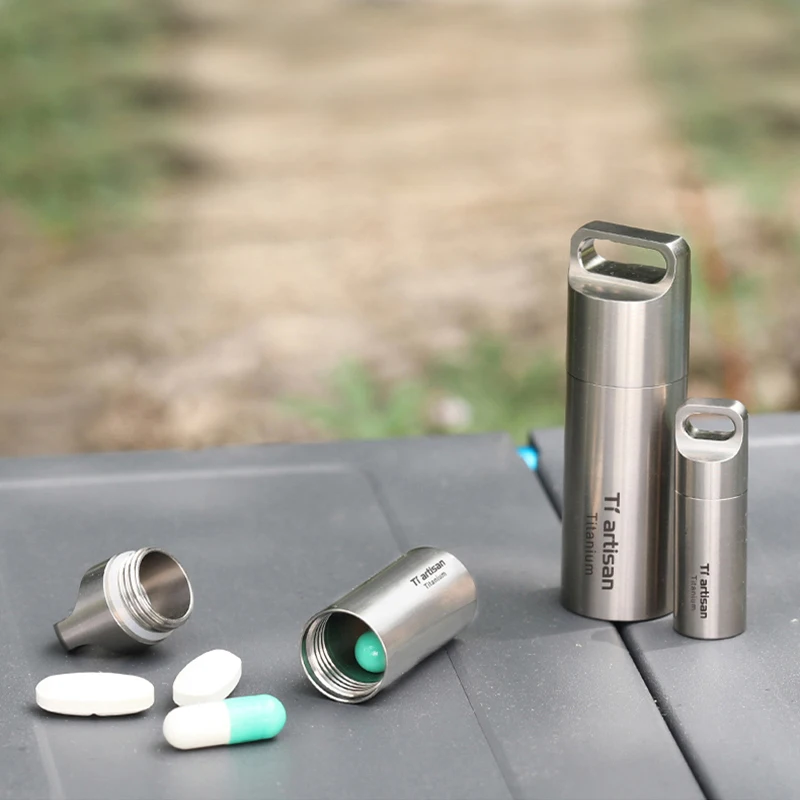 1pcs Titanium Waterproof Pill Storage Box Case Holder Metal Capsule Container Bottle Travel Pocket Boxes S M L Ta6170