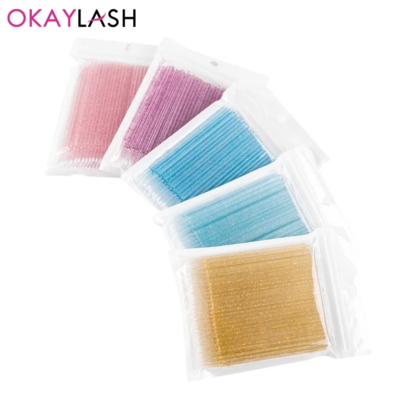 100Pcs/ Bottle Crystal  Eyelash Extension Cleaning Brush Swabs Disposable Wands Stick Spoolies Lash Perm Applicators Wholesale