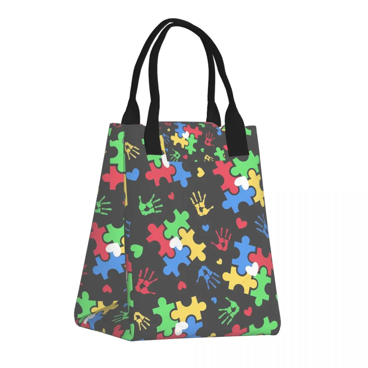 Autism Awareness Colorful Puzzle Piece Lunch Bag Food Pouch Storage Organizer Outdoor Travel Picnic Paper Bag Thermal Bag