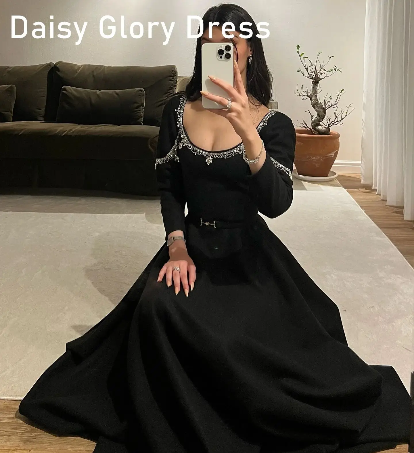 Elegant Black Prom Dress A-Line Square Neckline Evening Dresses Crystals Mermaid Customized Wedding Party Dress Custom Made 2025