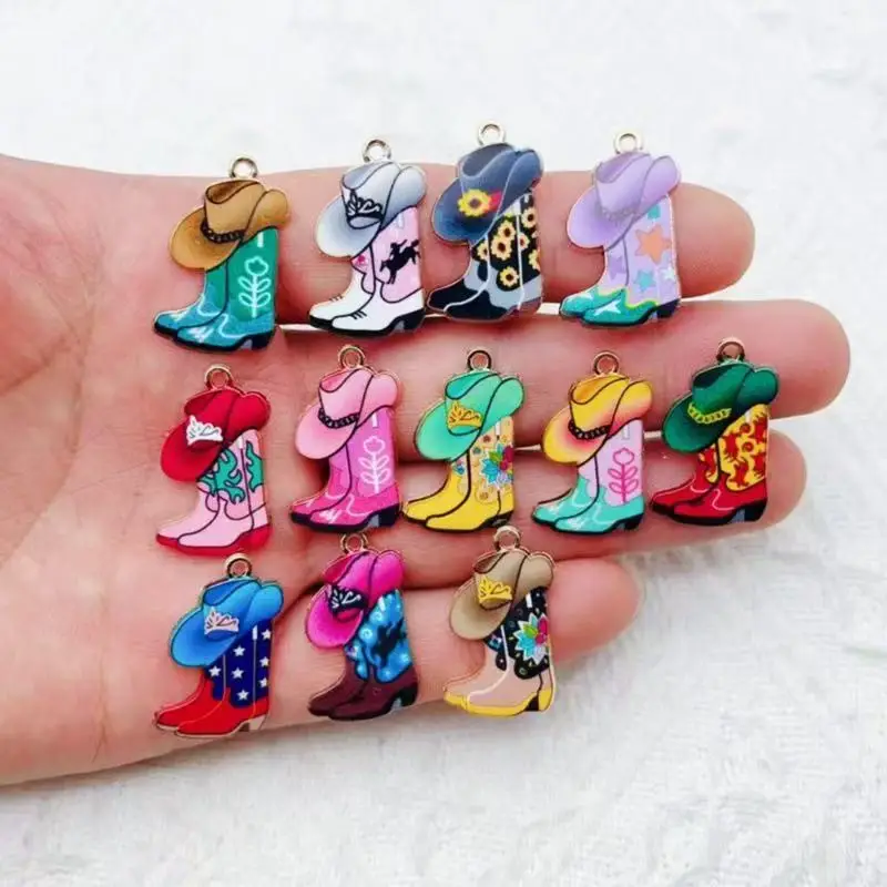 12pcs Western Cowboy Boots Hat Pendant DIY Accessories Pendant Earrings Keychain Necklace Bracelet Accessories