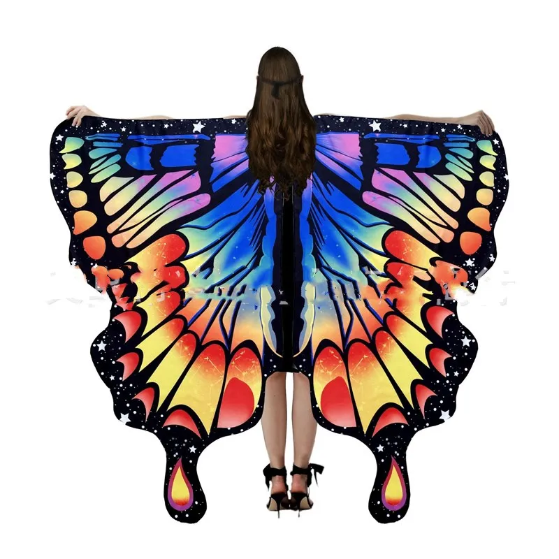 2 Seiten drucken Schmetterling Flügel Frauen Halloween Kostüme Regenbogen Schal Fee Damen Cape Nymphe Pixie Dress Up Schal Fotografie