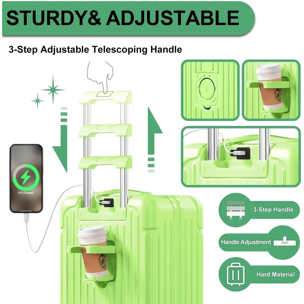 طقم حقيبة دوارة مكون من قطعتين مع غلاف صلب PC+ABS وقفل TSA ومنفذ شحن وحامل أكواب - 20 و28 حقيبة حمل